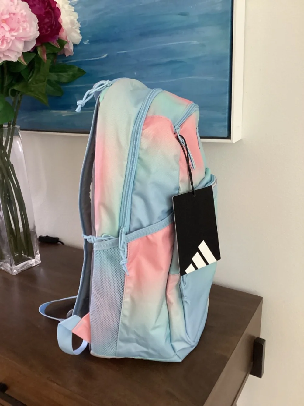 Adidas Midway Youth Soft Shell Backpack Blue and Pink Fits 15” Laptop NWT